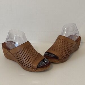 Spring Step Cunacena Brown Leather Wedge Heel Sandals Size 9 Resort Coastal